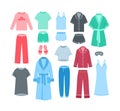 Women home clothes sleepwear garments flat icons