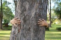 Women hug big tree color of hipster tone Royalty Free Stock Photo