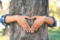 Women hug big tree Royalty Free Stock Photo