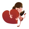 Women hugging red heart illustration cartoon character Royalty Free Stock Photo