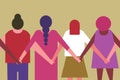 Women of multi ethnicity facing back with their hands holding together Royalty Free Stock Photo