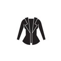 Women jacket black vector concept icon. Women jacket flat illustration, sign