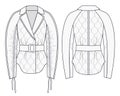 Women Jacket fashion flat technical drawing template. Coat fashion design set. Cropped Coat flat design, front and back, white.