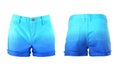 A women jeans shorts isolated. Front and back.