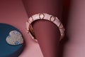 Women jewelry accessories. Heart shaped diamond brooch and bracelet