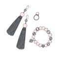 Women jewelry earrings, ring and bracelet with pearls.