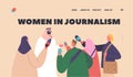 Women in Journalism Landing Page Template. Female Journalists Interviewing Arab Politician during Briefing