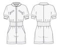 Women Jumpsuit fashion flat templates. Sportswear fashion technical drawing template. Jersey Jumpsuit fashion design