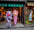 Women in kinmono on street of Kyoto, Japan Royalty Free Stock Photo