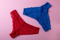 Women lace silk panties on pink background