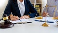 Women lawyer discussing with clients in courtroom. justice and law ,attorney, court judge, meeting concept