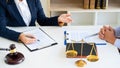 Women lawyer discussing with clients in courtroom. justice and law ,attorney, court judge, meeting concept