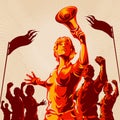 Women Lead Crowd Protest Fist Propaganda Poster Royalty Free Stock Photo