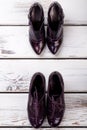 Women leather shoes, top view. Royalty Free Stock Photo