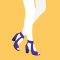 Women legs and feet with stylish colorful footwear bright shoes. Flat design style.