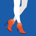 Women legs and feet with stylish colorful footwear bright shoes. Flat design style.