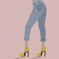 Women legs in jeans and fashionable high heel shoes. Vector illustration Royalty Free Stock Photo