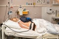 The women lies in the birthplace with contractions and epidural anesthesia Royalty Free Stock Photo
