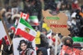 WOMEN LIFE FREEDOM Sign at Protest in Solidarity with Iranians, Ontario Royalty Free Stock Photo