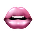 Women lips in 3d realistic fashion style, open mouth with teeth,high detailed glossy. Vector illustration