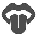 Women lips with tongue solid icon, gesture concept. Vector graphics. Fun sign on white background, glyph style icon for Royalty Free Stock Photo