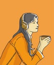 women listen to music while drinking coffee.