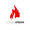 Women logo and fire design combination, red logos