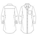 Women Long Blouse flat fashion sketch template. Technical Fashion Illustration. Girls Shirt Dress. Buttoned Front.