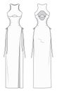 Women Long Dress technical drawing template. Girls Sleeveless Dress fashion flat sketch template. Cutouts Dress with long ties.