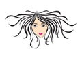 Women long hair style icon, girl face, logo women, salon sign, beauty lady, spa, cartoon, vector