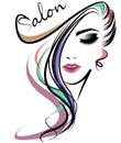 Women long hair style icon, logo women face on white background Royalty Free Stock Photo