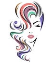 Women long hair style icon, logo women face on white background Royalty Free Stock Photo