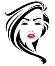 Women long hair style icon, logo women face on white background