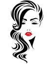 Women long hair style icon, logo women face on white background Royalty Free Stock Photo