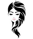 Women long hair style icon, logo women face on white background