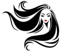 Women long hair style icon, logo women on white background