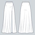 Women Long Maxi Length Skirt technical fashion illustration. Girls Skirt fashion flat technical drawing template, A-line