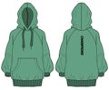 Women Long sleeve Hoodie jacket sweatshirt design flat sketch illustration, girls Hooded jacket sweater with front and back view,