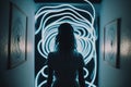 Women looking into a portal with psychic waves