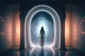 Women looking into a portal with psychic waves