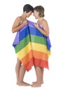 Women in love with lesbian rainbow flag Royalty Free Stock Photo