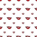 Women make up beauty fashion seamless pattern lips, cosmetic, lipstick. Contour vector illustration