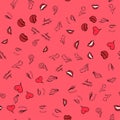 Women make up and beauty products fashion seamless pattern cosmetic, lipstick, bag, shoe contour vector illustration