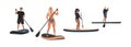 Set of Various Sup surfers black woman, old man