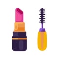 Women Mascara and Lipstick Icons in Flat