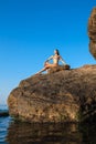 Women meditation pose at amazing sunset Royalty Free Stock Photo