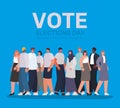 Women and men cartoons on blue background at vote elections day vector design