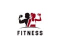 Women and men fitness muscle body builder logo design. Royalty Free Stock Photo