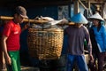 Women and men standing and waiting for the fishing boats Royalty Free Stock Photo