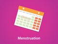 Women menstruation calendar with red or pink background and text